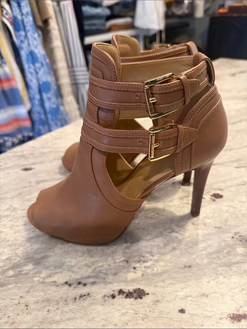 Women's Michael Kors Tan Peep-Toe Stiletto Ankle Boots